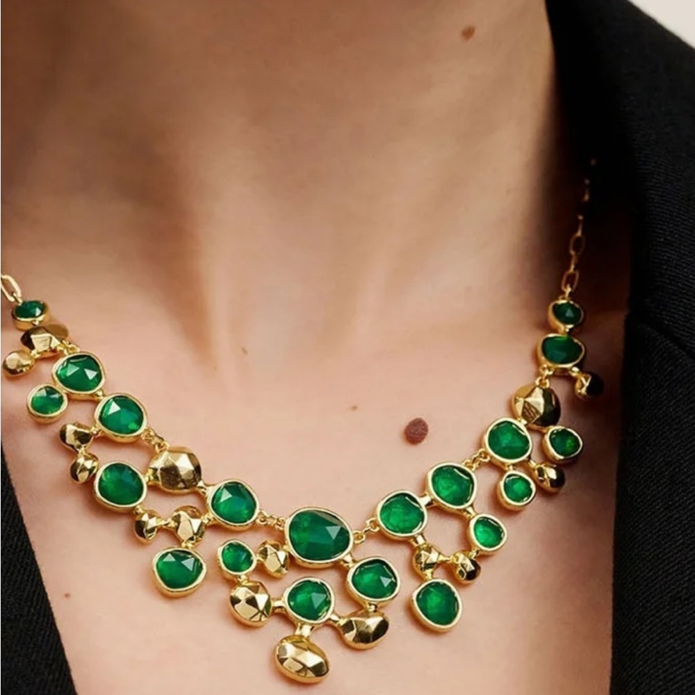 NIB Ted Baker Periela Pebble Stone Green and Gold Necklace